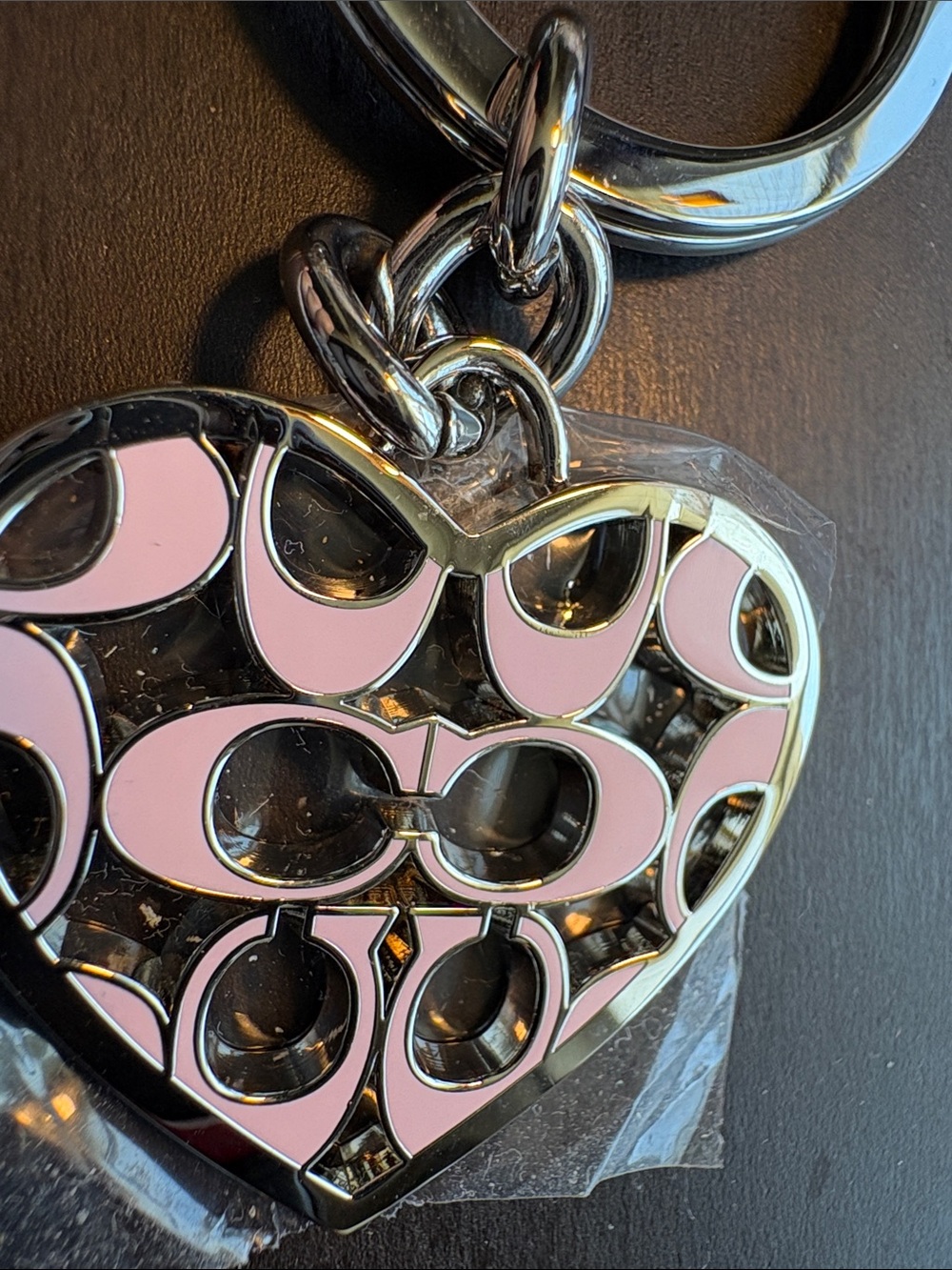Coach Pink Heart Signature Enamel Keyring - Picture 3 of 4